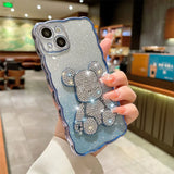 Bling Rhinestone for iPhone 11 14 12 13 Pro Max Case Glitter Diamond Cute Bear for iphone 14 15 Pro XR Xs Max 15 8 7 Plus Cover