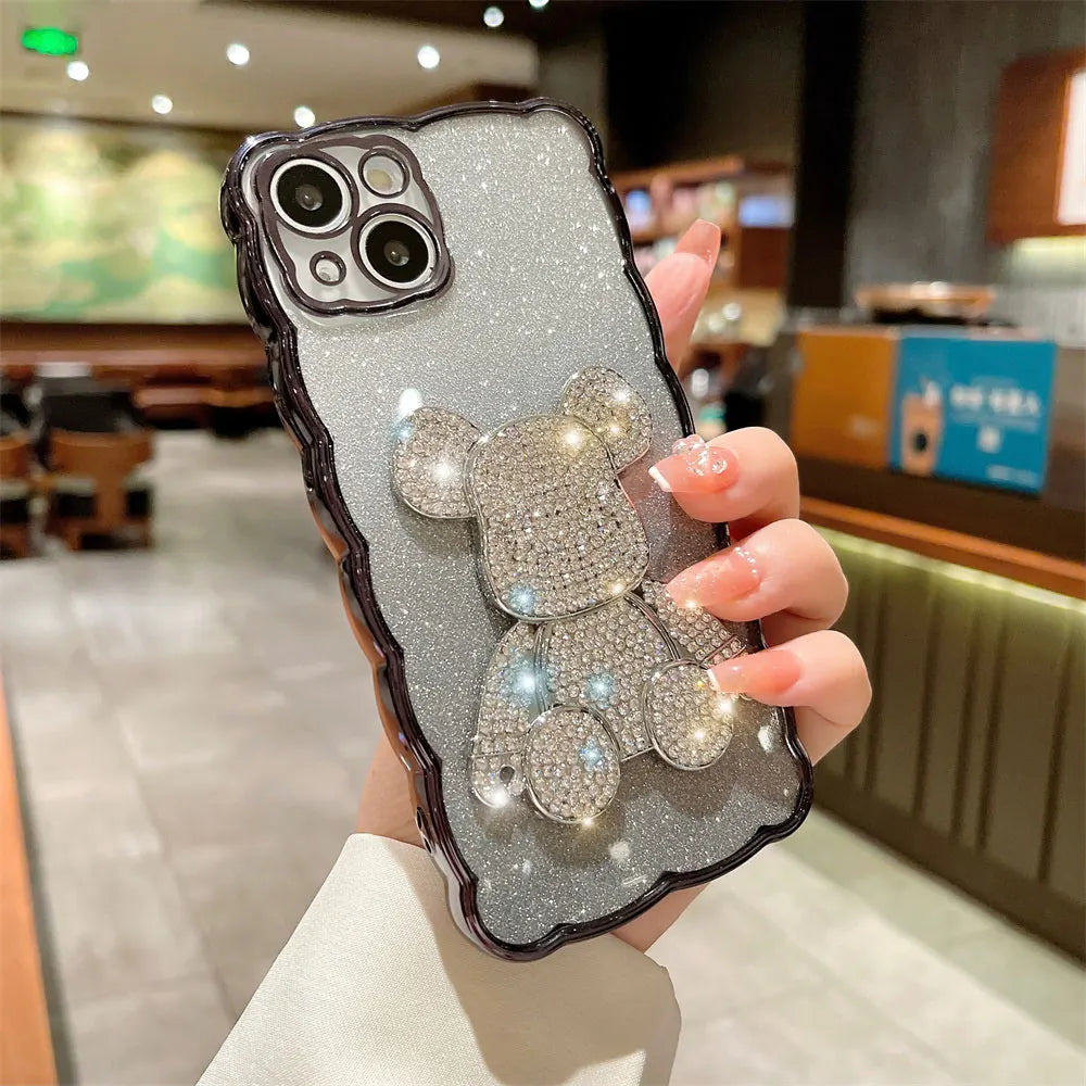 Bling Rhinestone for iPhone 11 14 12 13 Pro Max Case Glitter Diamond Cute Bear for iphone 14 15 Pro XR Xs Max 15 8 7 Plus Cover