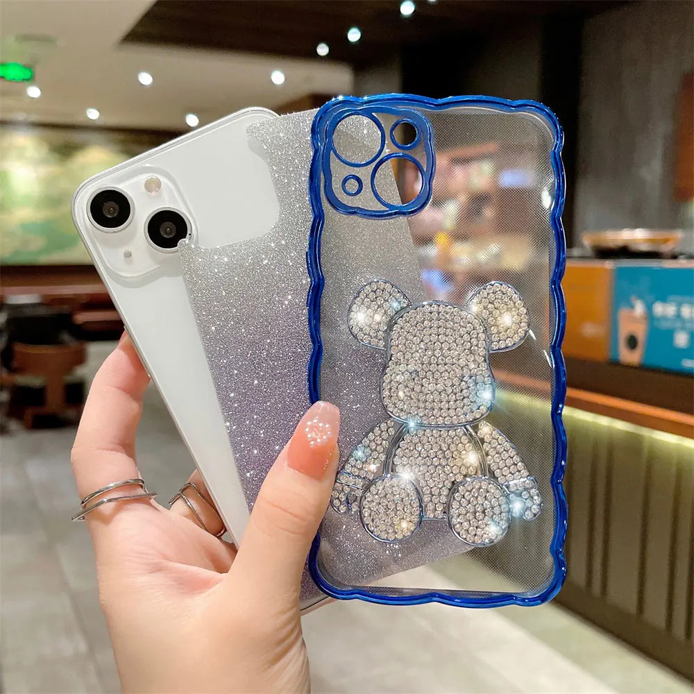 Bling Rhinestone for iPhone 11 14 12 13 Pro Max Case Glitter Diamond Cute Bear for iphone 14 15 Pro XR Xs Max 15 8 7 Plus Cover