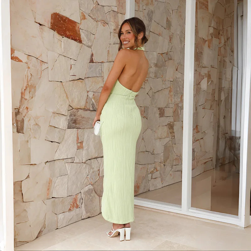 Ava - Elegant maxi dress with halterneck and side slit