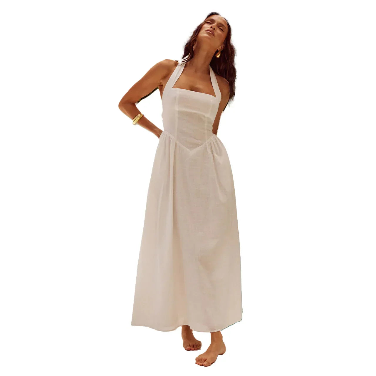 Penelope - Elegant linen maxi dress with halter neckline