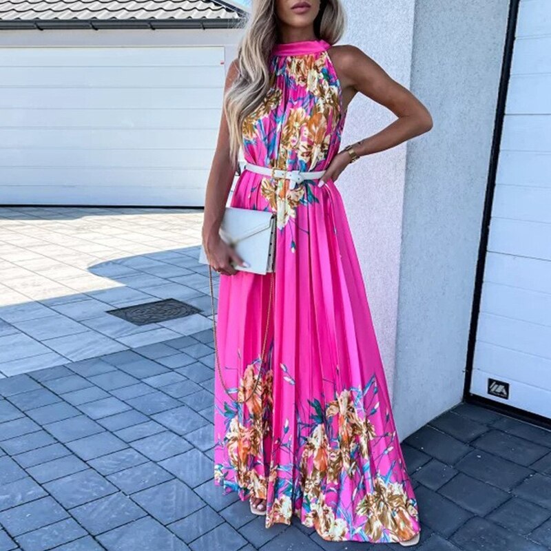 Leah - Floral maxi dress with pleats