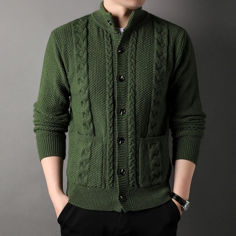 Thick knitted cardigan sweater jacket for men