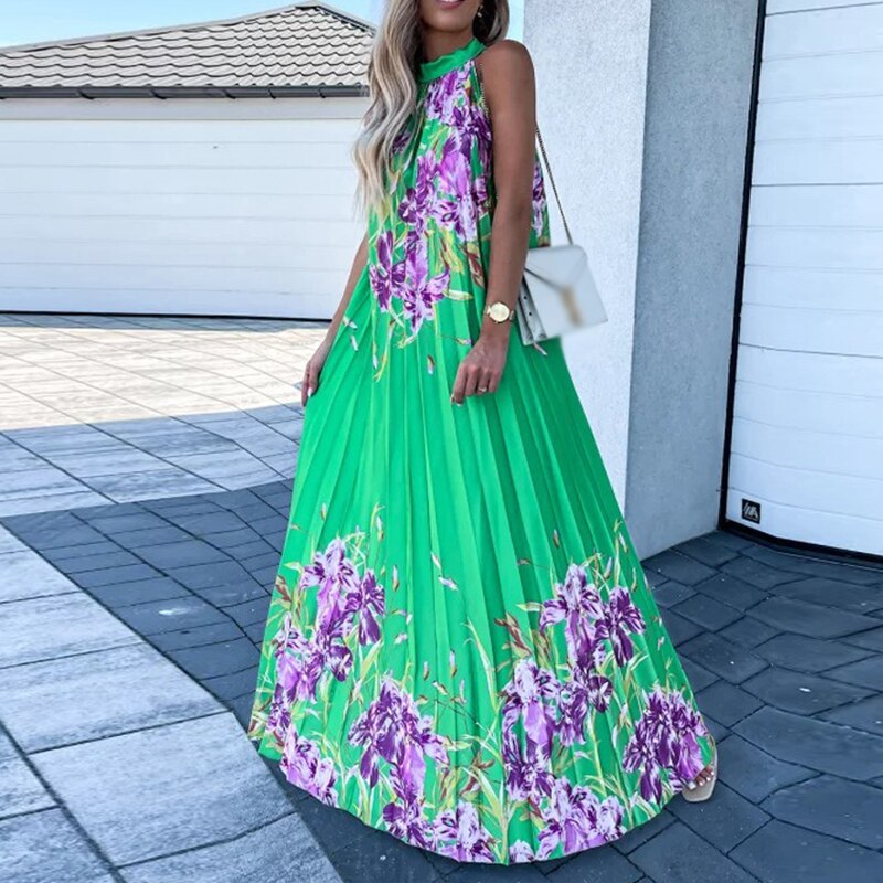 Leah - Floral maxi dress with pleats