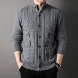 Thick knitted cardigan sweater jacket for men