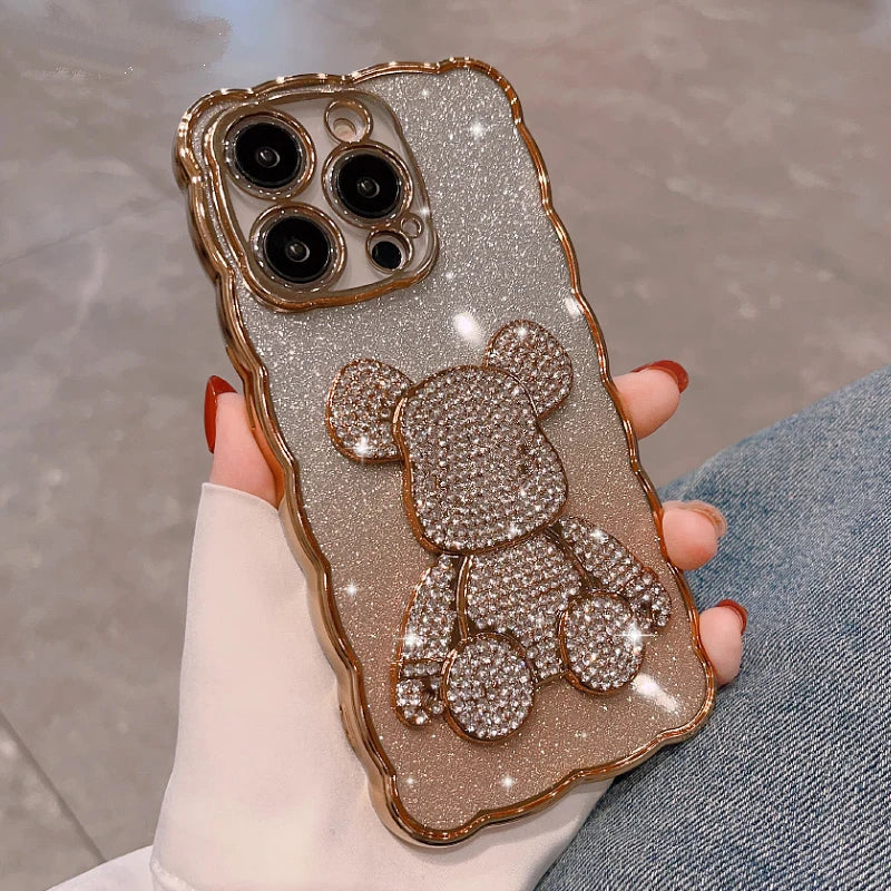 Bling Rhinestone for iPhone 11 14 12 13 Pro Max Case Glitter Diamond Cute Bear for iphone 14 15 Pro XR Xs Max 15 8 7 Plus Cover