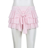 Mia - Shorts with ruffled hem and satin bow detail