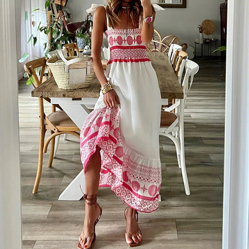 Seraphina - Bohemian maxi dress with embroidered hem