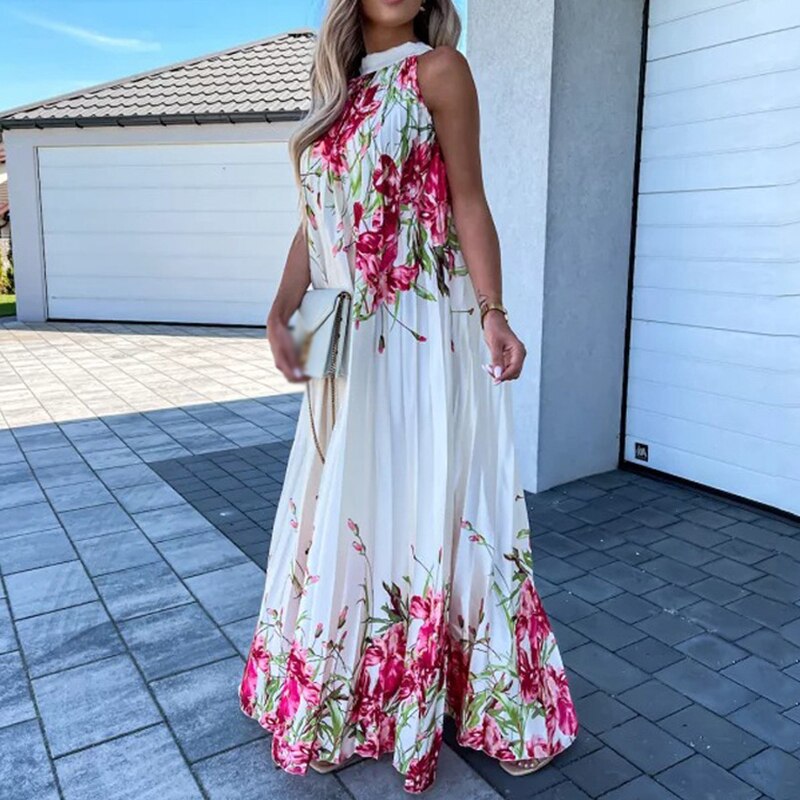 Leah - Floral maxi dress with pleats