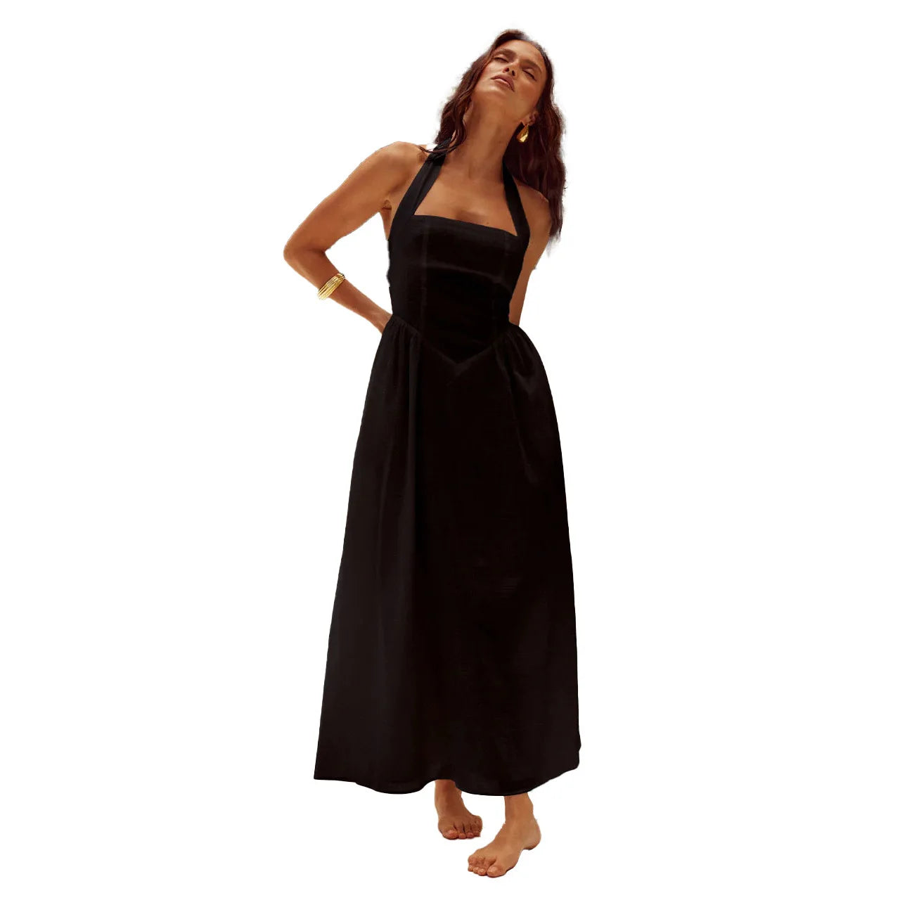 Penelope - Elegant linen maxi dress with halter neckline