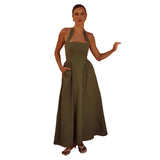 Penelope - Elegant linen maxi dress with halter neckline