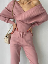 Off Shoulder Knitted Two-Piece Set