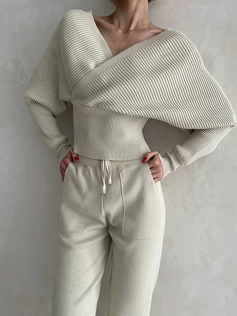 Off Shoulder Knitted Two-Piece Set