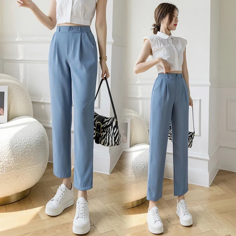 Creative cropped trousers | Women's high waist trousers with cropped length