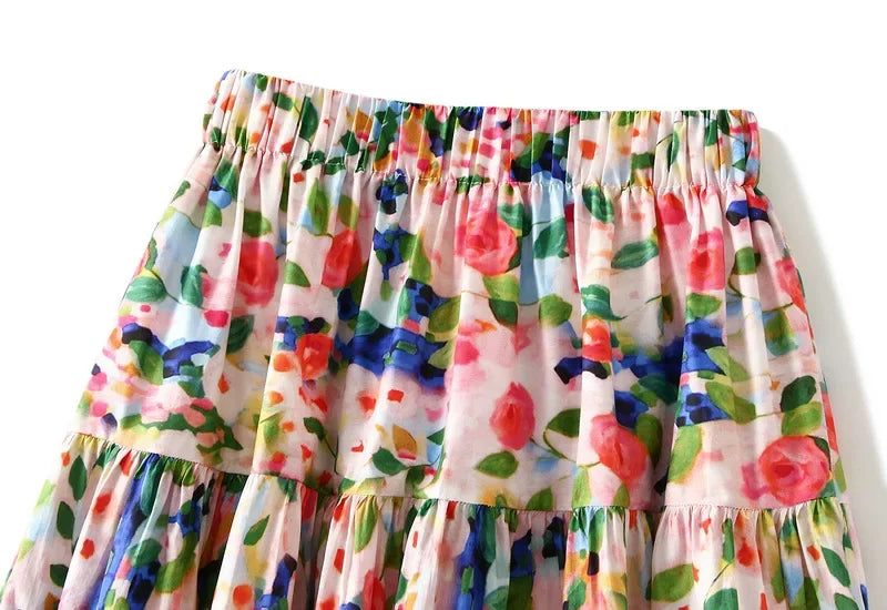 Colourful boho A-line long skirt