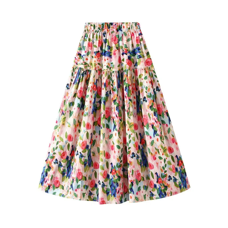 Colourful boho A-line long skirt