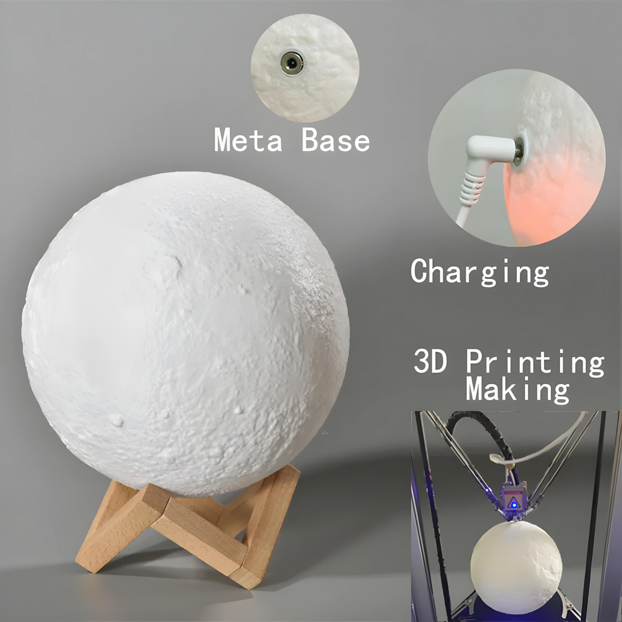 Rechargeable 3D Print Moon Lamp LED Night Light