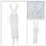 Women's maxi dress without straps with cut-outs