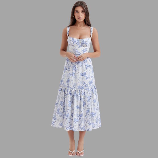 Clara - Midi dress with floral print and square neckline