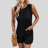 Gabriella - Sleeveless monochrome jumpsuit shorts with pockets