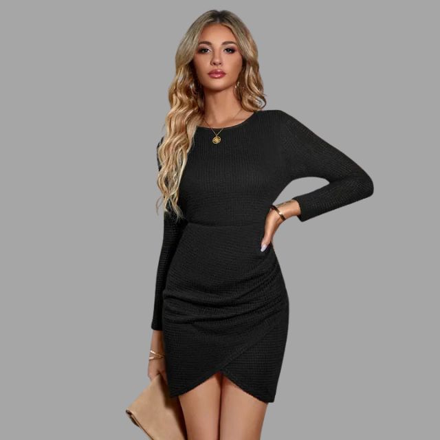 Britney - Elegant long-sleeved mini dress with asymmetric hem