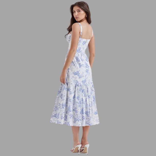 Clara - Midi dress with floral print and square neckline