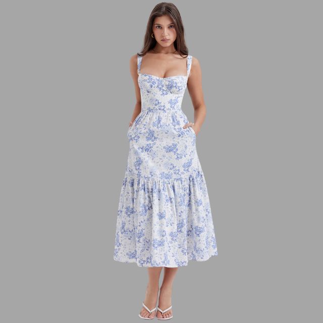 Clara - Midi dress with floral print and square neckline