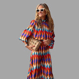 Aleiah - Colourful midi dress with chevron pattern and belt