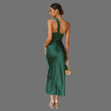 Selena - One-shoulder satin dress with draped detail