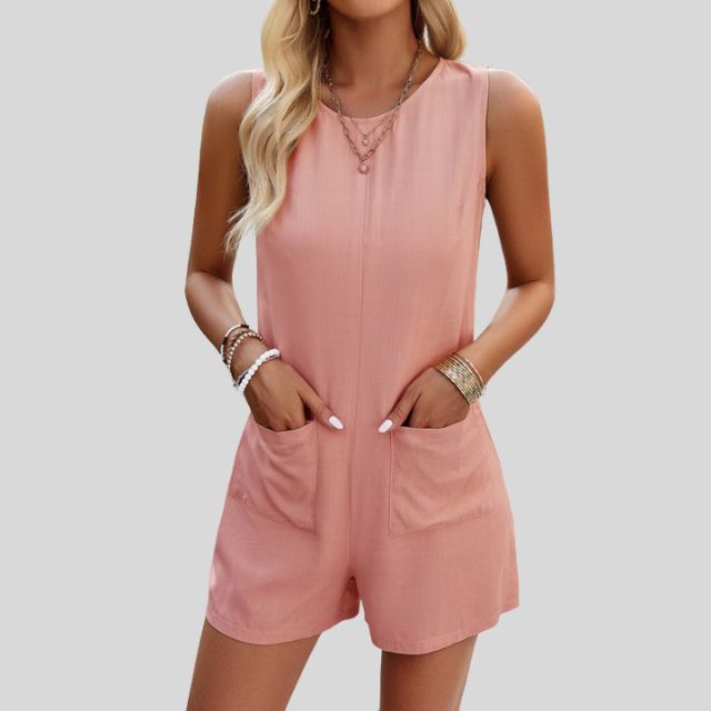 Gabriella - Sleeveless monochrome jumpsuit shorts with pockets