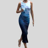 Mia - Ombre midi dress with oceanic colours