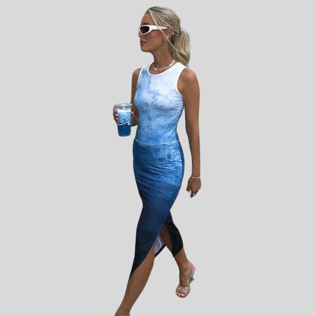 Mia - Ombre midi dress with oceanic colours