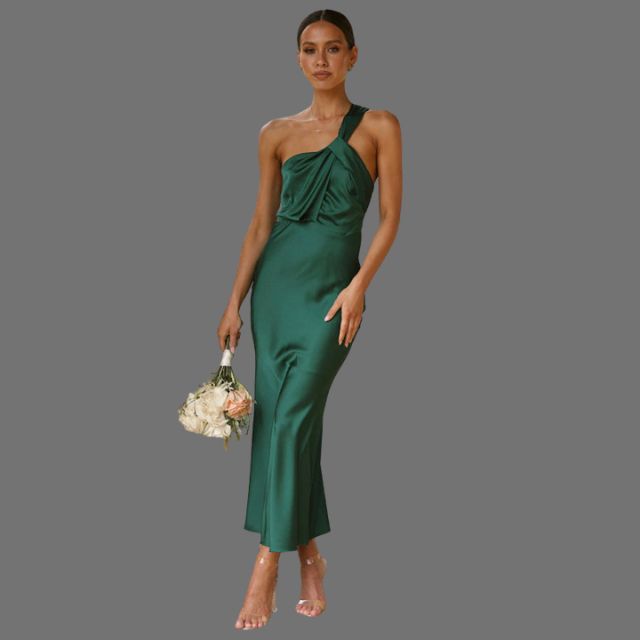 Selena - One-shoulder satin dress with draped detail