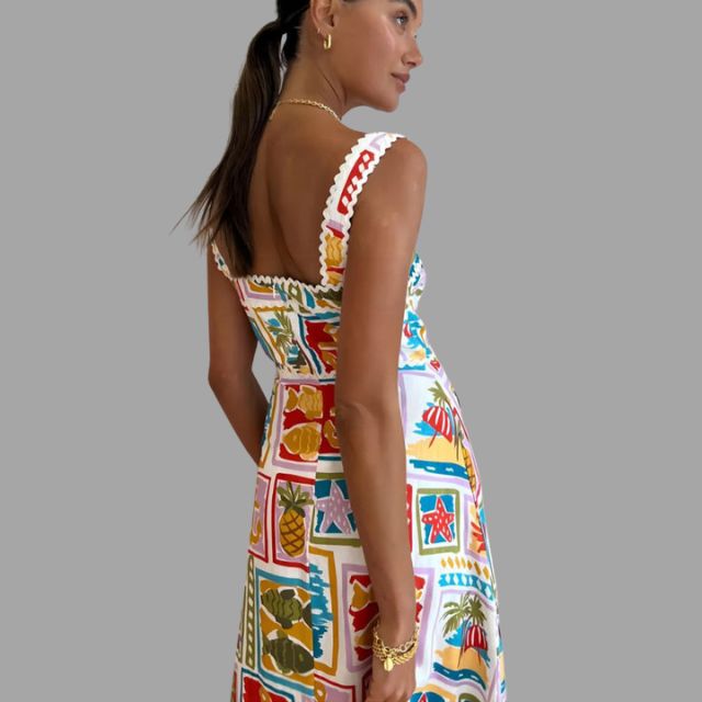 Marisol - Sleeveless A-line dress with tropical print