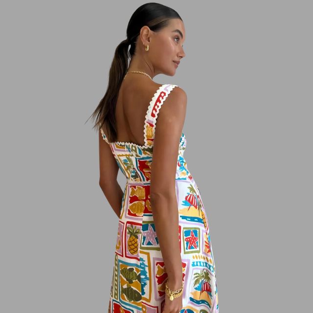 Marisol - Sleeveless A-line dress with tropical print