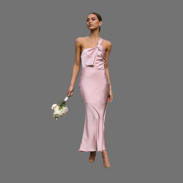 Selena - One-shoulder satin dress with draped detail