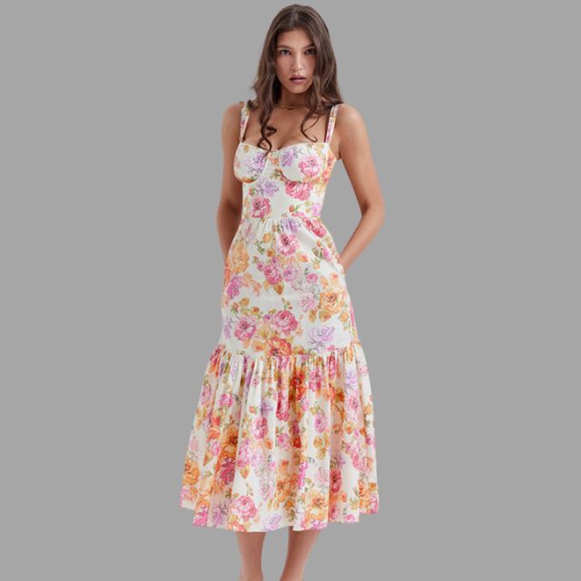 Clara - Midi dress with floral print and square neckline