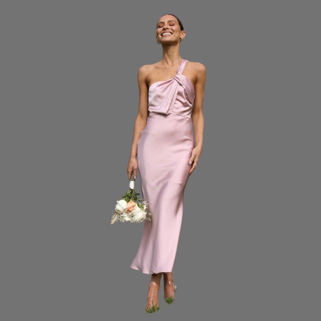 Selena - One-shoulder satin dress with draped detail