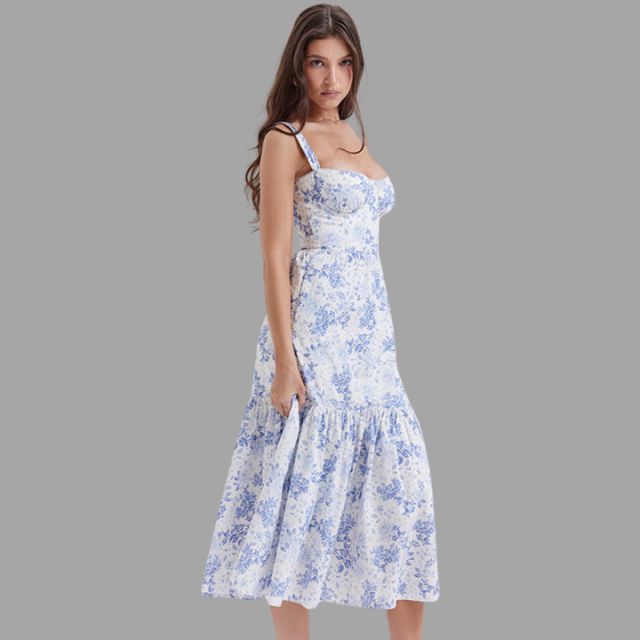 Clara - Midi dress with floral print and square neckline