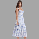 Clara - Midi dress with floral print and square neckline