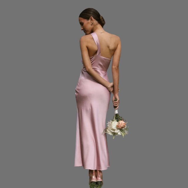 Selena - One-shoulder satin dress with draped detail