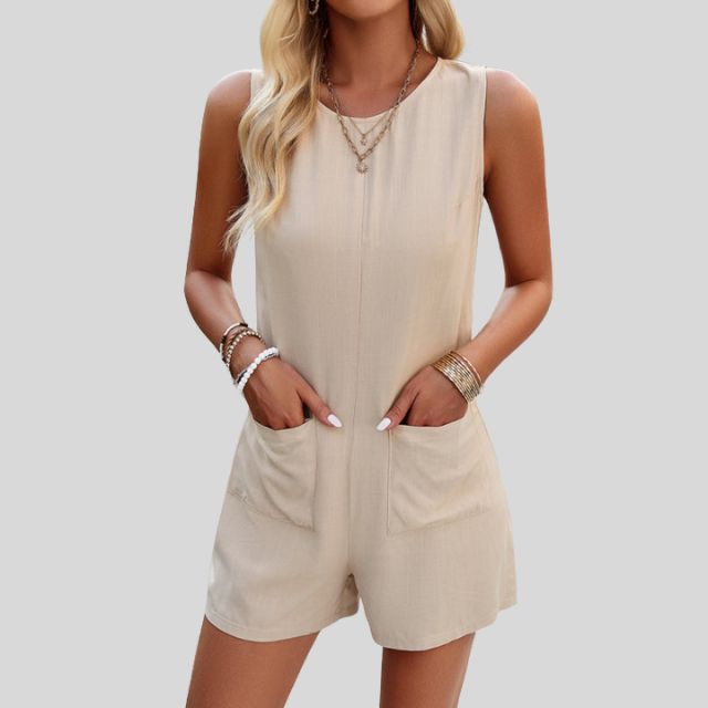 Gabriella - Sleeveless monochrome jumpsuit shorts with pockets