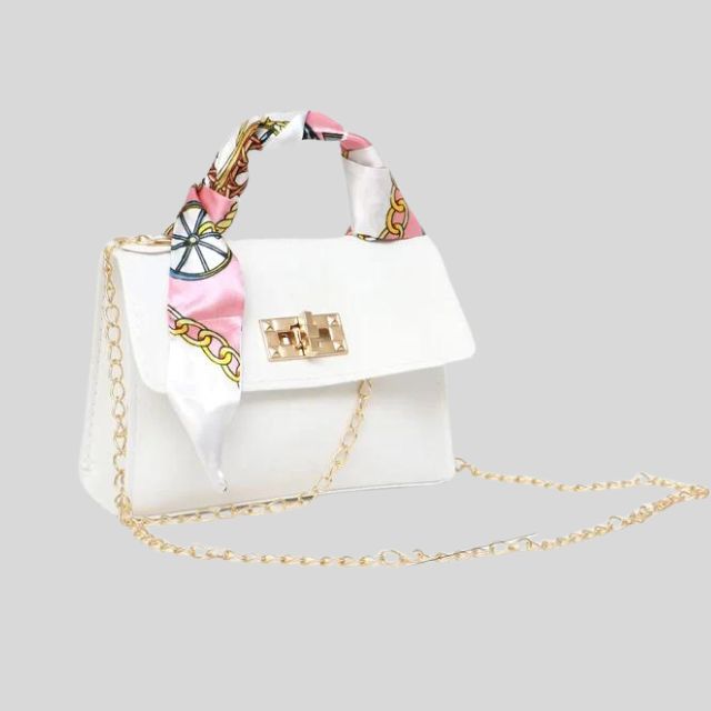 Kezia - Classic handbag with silk scarf and chain detail