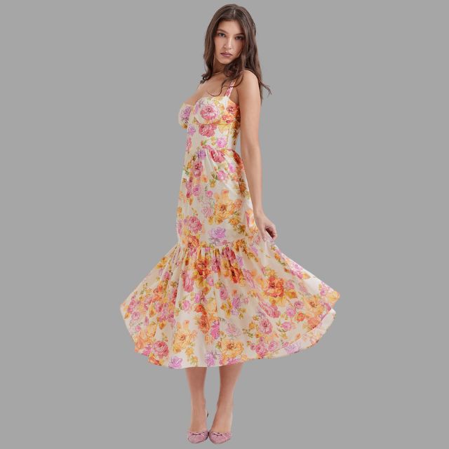 Clara - Midi dress with floral print and square neckline