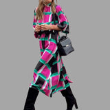 Aleiah - Colourful midi dress with chevron pattern and belt