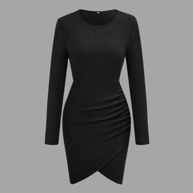 Britney - Elegant long-sleeved mini dress with asymmetric hem