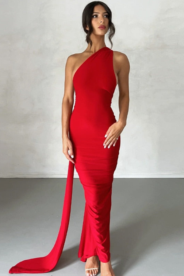 Natalie Oblique Shoulder Maxi Dress