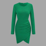 Britney - Elegant long-sleeved mini dress with asymmetric hem