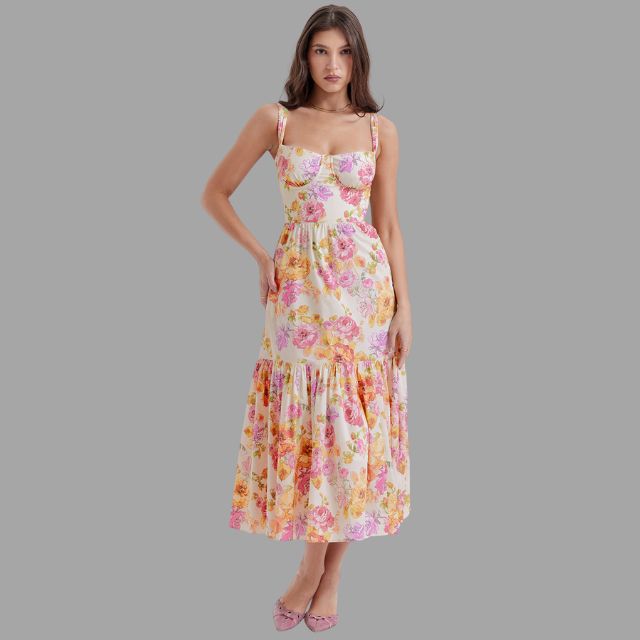 Clara - Midi dress with floral print and square neckline