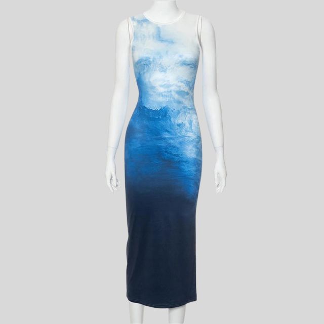 Mia - Ombre midi dress with oceanic colours